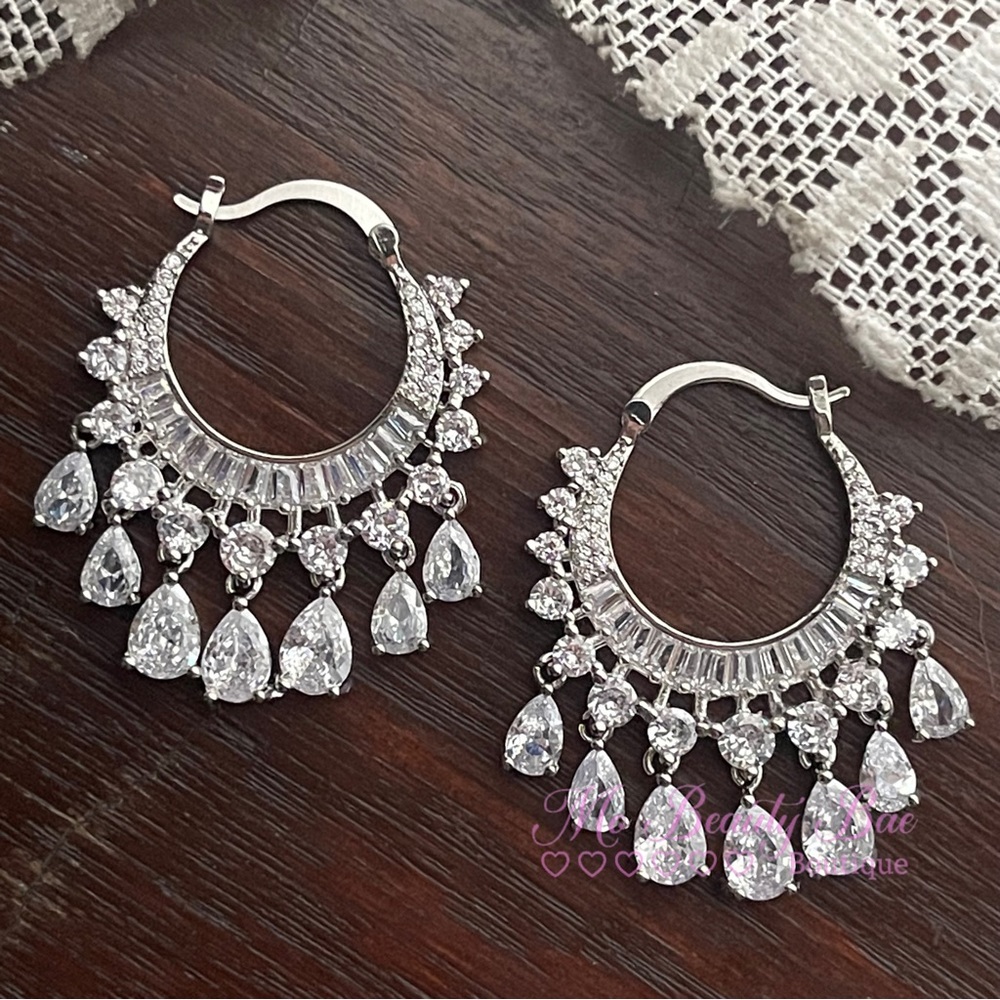 Silver Crystal Hoop Earrings